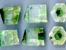 Three well marked growth zones are present in this sawed beryl crystal from Urals, Russia